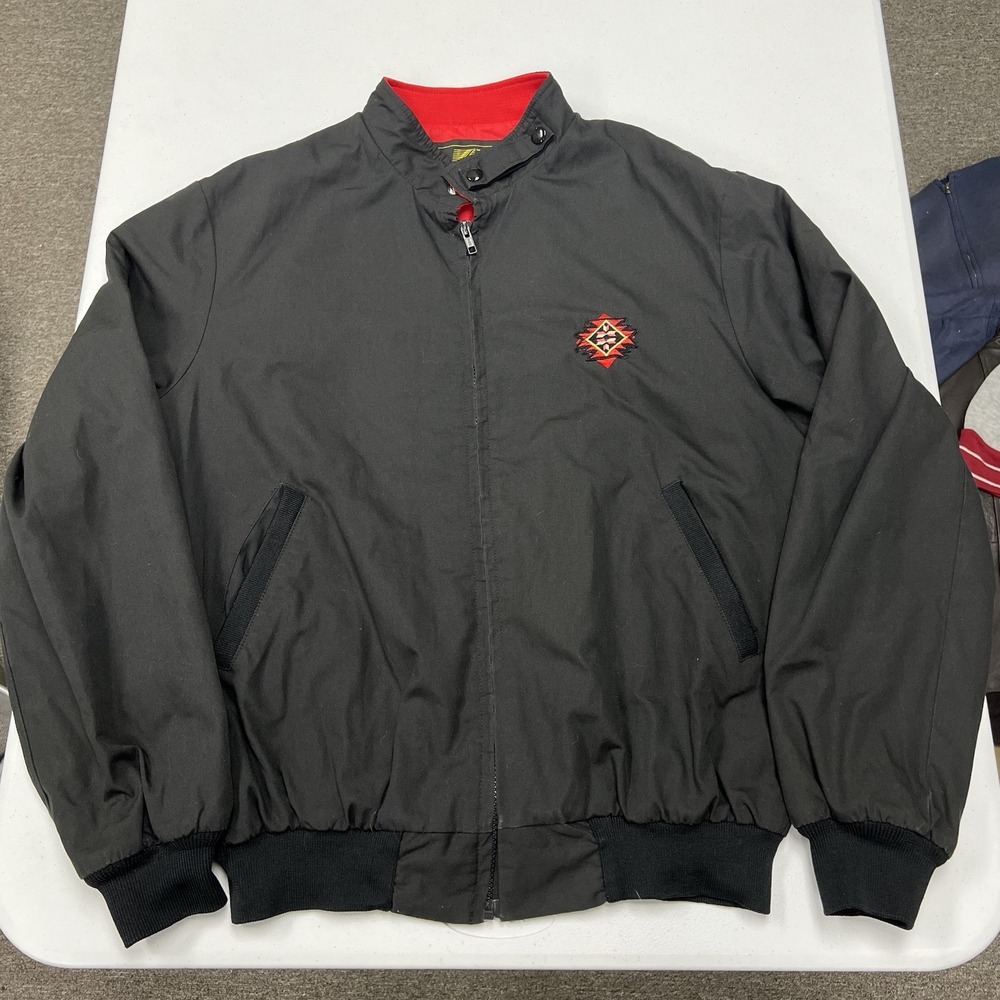 K-Products Bomber Jacket Mens Large Black Red Quilted Lining Made In USA Vintage